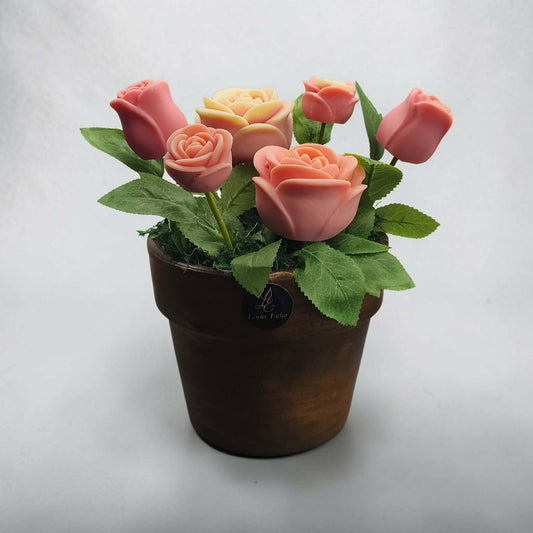 «Rose Bouquet» – Χειροποίητη Γύψινη Γλάστρα με Κεριά